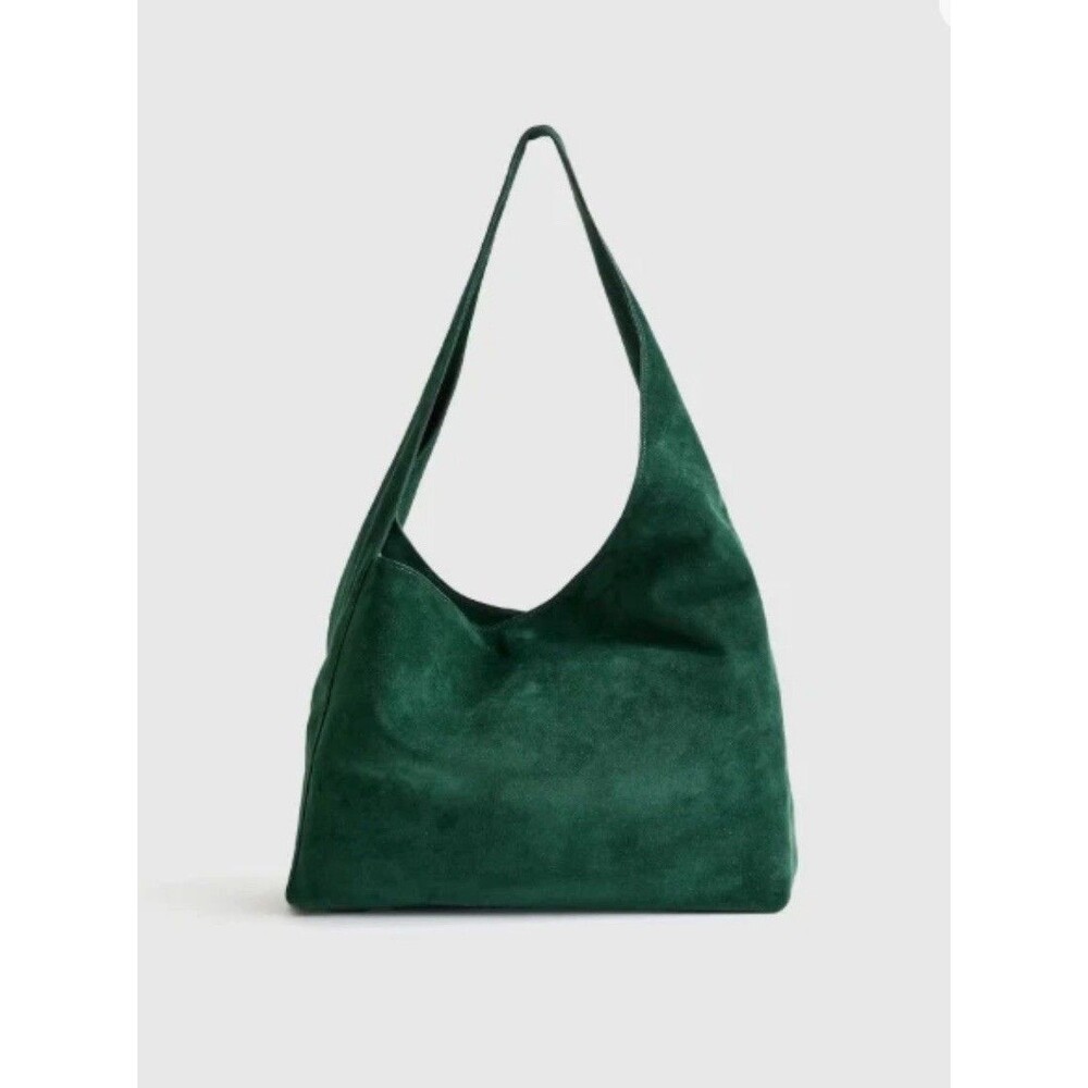 Quince Italian Suede Slouchy Shoulder Bag Emerald Green Hobo Tote